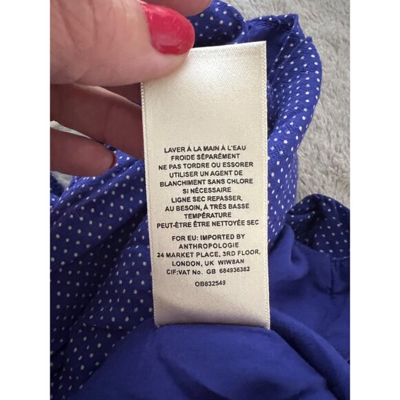 Maeve By Anthropologie Blue Polka Dot Jumpsuit With Ruffle Collar & Sleeveless - Picture 9 of 11